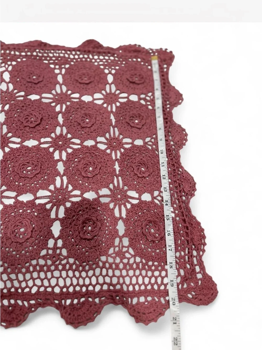 Grandmacore Crochet Dusty Rose Standard Size Pillow Sham Bohemian 100% Cotton